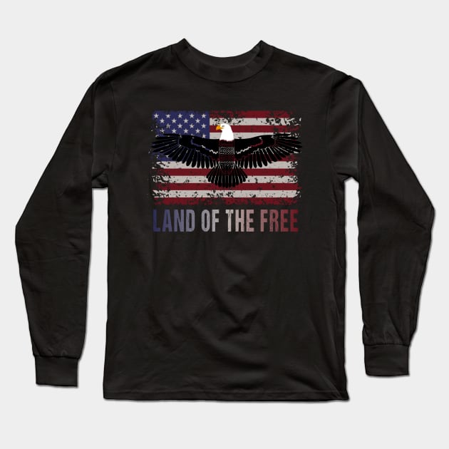 American Flag Patriotic Land of the Free Design with Eagle Long Sleeve T-Shirt by Teeziner